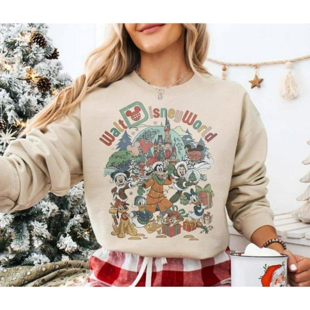 Retro Disney Christmas Sweatshirt Mickey And Friends Santa Very Merry Christmas